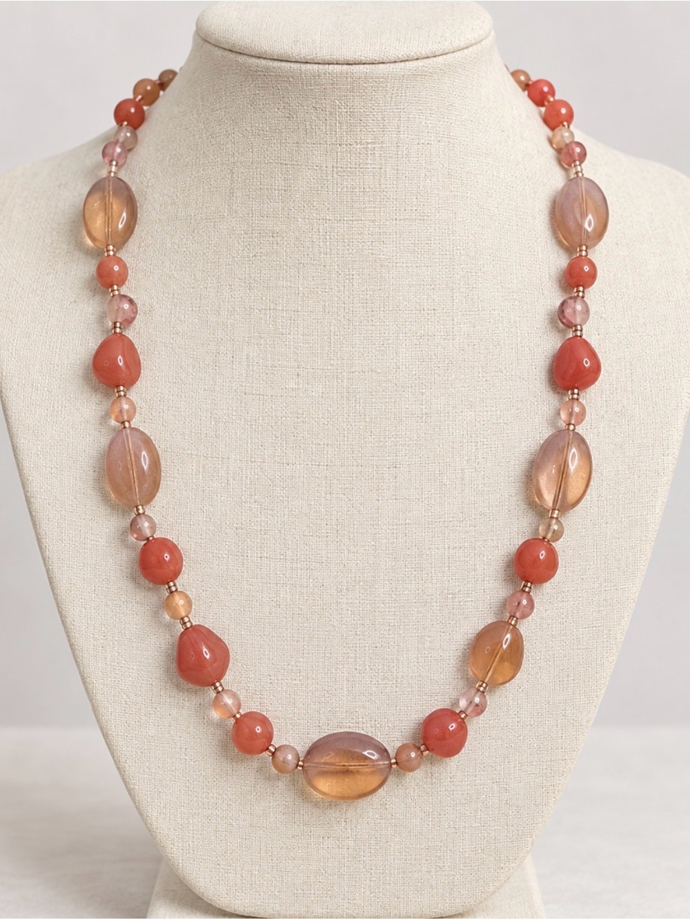Vintage Coral and Peach Bead Necklace - Women Jewelry